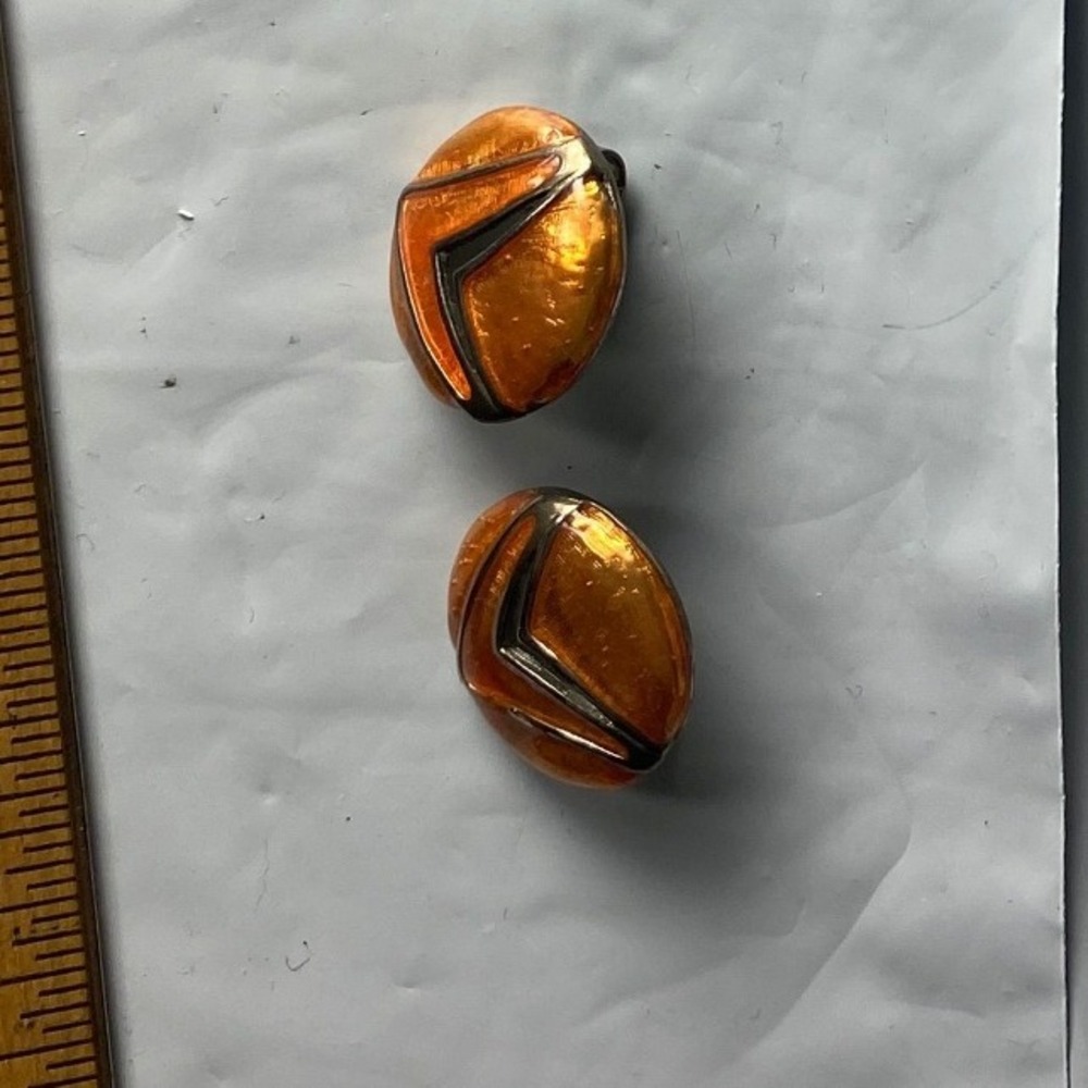 Unique Orange Oval Earrings Enamel Geometric Design Women‎